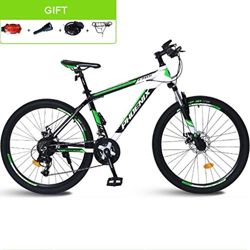 Mountain Bike : GXQZCL-1 26inch Mountain Bike, Aluminium Alloy Frame Bicycles, Double Disc Brake and Front Suspension, 24 Speed MTB Bike (Color : Black+Green, Size : 26inch)