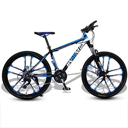 Mountain Bike : GXQZCL-1 26inch Mountain Bike, Carbon Steel Frame Hardtail Bike, Double Disc Brake and Front Suspension MTB Bike (Color : Black+Blue, Size : 27 Speed)