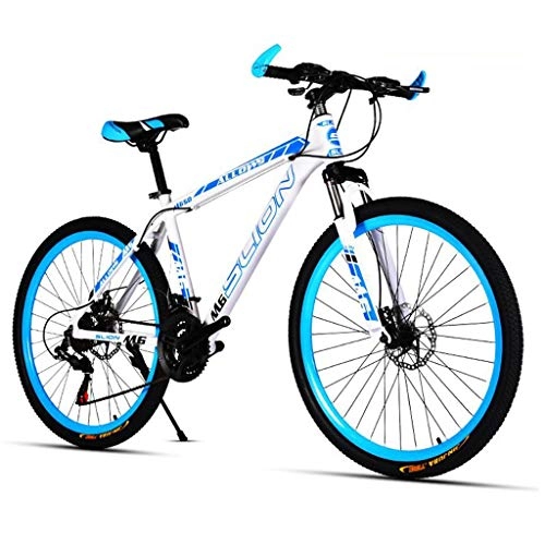 Mountain Bike : GXQZCL-1 26inch Mountain Bike, Steel Frame Hard-tail Bicycles, 17inch Frame, Dual Disc Brake and Front Suspension MTB Bike (Color : White+Blue, Size : 24 Speed)