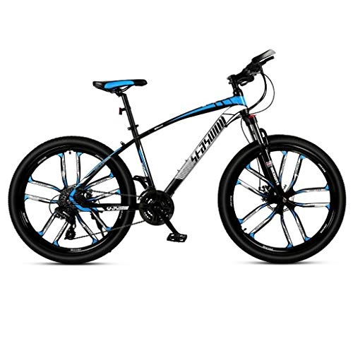 Mountain Bike : GXQZCL-1 Mountain Bike, 26inch Hard-tail Mountain Bicycles, Carbon Steel Frame, Front Suspension and Dual Disc Brake MTB Bike (Color : Black+Blue, Size : 21 Speed)