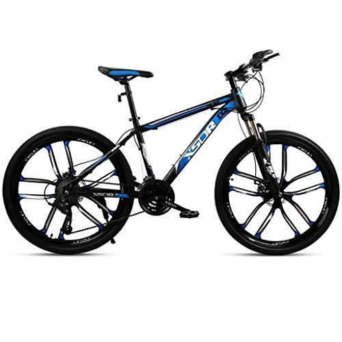 Mountain Bike : GXQZCL-1 Mountain Bike, Carbon Steel Frame Bicycles, Double Disc Brake and Shockproof Front Suspension, 26inch Mag Wheel MTB Bike (Color : Black+Blue, Size : 21-speed)
