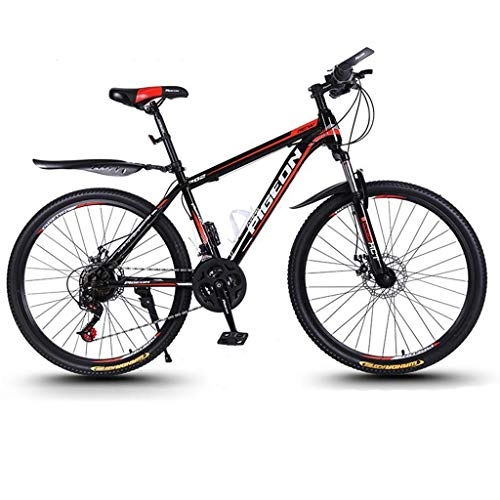 Mountain Bike : GXQZCL-1 Mountain Bike, Hardtail Mountain Bicycles, Carbon Steel Frame, Front Suspension and Dual Disc Brake, 26inch Spoke Wheels, 21 Speed MTB Bike (Color : Black)