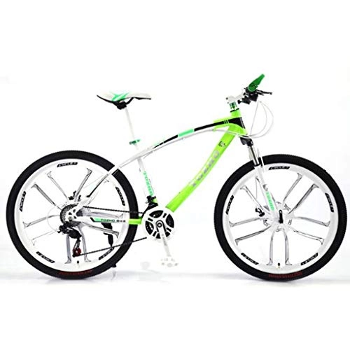 Mountain Bike : GXQZCL-1 Mountain Bikes, 26" Hardtail Bicycles, Carbon Steel Frame, Dual Disc Brake and Front Suspension, 21 24 27 speeds MTB Bike (Color : Green, Size : 21 Speed)