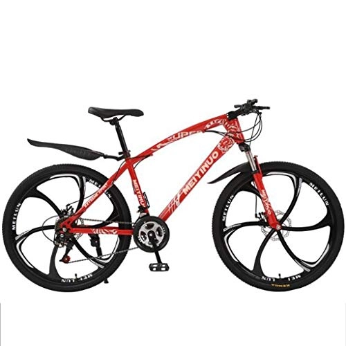 Mountain Bike : GXQZCL-1 Mountain Bikes, Carbon Steel Frame, 26" Ravine Bike with Dual Disc Brake and Front Suspension, 21 / 24 / 27 speeds MTB Bike (Color : Red, Size : 24 Speed)