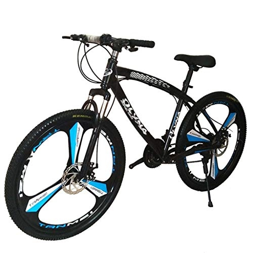 Mountain Bike : GZA High Carbon Steel Mountain Bike One Wheel Front And Rear Double Disc Brake Mountain Bike Male And Female Adult Variable Speed Bicycle (Color : Black, Size : 24 files)