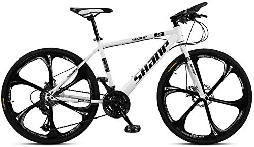 Mountain Bike : H-ei 24 Inch Mountain Bikes, Dual Disc Brake Hardtail Mountain Bike, Mens Women High-carbon Steel All Terrain Alpine Bicycle (Color : 30 Speed, Size : White 6 Spoke)