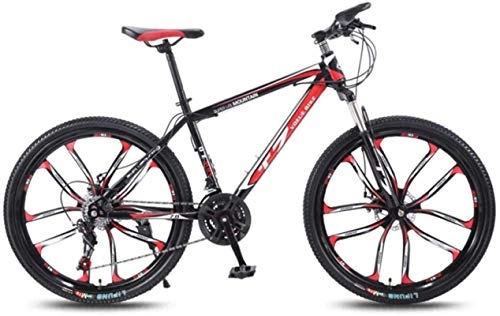 Mountain Bike : HCMNME Mountain Bikes, 24 inch bicycle mountain bike adult variable speed light bicycle ten cutter wheels Alloy frame with Disc Brakes (Color : Black red, Size : 24 speed)