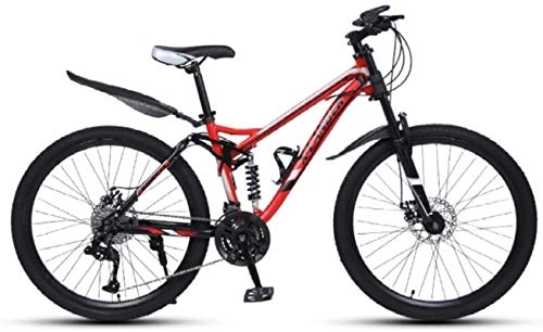 Mountain Bike : HCMNME Mountain Bikes, 24 inch downhill soft tail mountain bike variable speed male and female spoke wheel mountain bike Alloy frame with Disc Brakes (Color : Black red, Size : 21 speed)