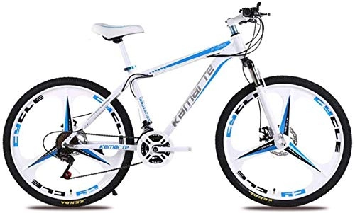 Mountain Bike : HCMNME Mountain Bikes, 24 inch mountain bike adult male and female variable speed bicycle three-cutter wheel Alloy frame with Disc Brakes (Color : White blue, Size : 27 speed)