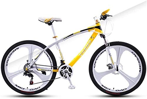Mountain Bike : HCMNME Mountain Bikes, 24 inch mountain bike adult variable speed damping bicycle off-road double disc brake three-wheeled bicycle Alloy frame with Disc Brakes (Color : White yellow, Size : 27 speed)