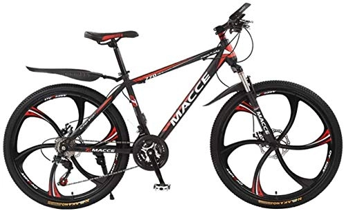 Mountain Bike : HCMNME Mountain Bikes, 24 inch mountain bike bicycle male and female adult variable speed six-wheel shock-absorbing bicycle Alloy frame with Disc Brakes (Color : Black red, Size : 21 speed)