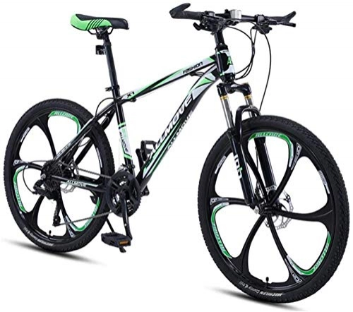 Mountain Bike : HCMNME Mountain Bikes, 24 inch mountain bike male and female adult variable speed racing ultra-light bicycle six cutter wheels Alloy frame with Disc Brakes (Color : Dark green, Size : 24 speed)