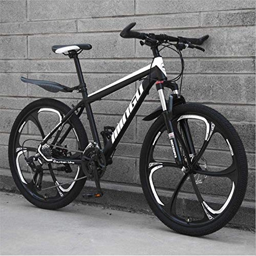 Mountain Bike : HCMNME Mountain Bikes, 24-inch mountain bike variable speed off-road shock-absorbing bicycle light road racing six-wheel Alloy frame with Disc Brakes (Color : Black white, Size : 30 speed)
