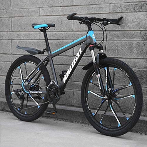 Mountain Bike : HCMNME Mountain Bikes, 24-inch mountain bike, variable speed, off-road shock-absorbing bicycle, portable road racing ten-knife wheel Alloy frame with Disc Brakes (Color : Black blue, Size : 24 speed)