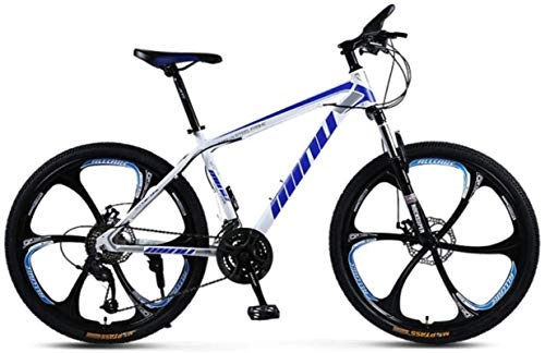 Mountain Bike : HCMNME Mountain Bikes, 26 inch male and female adult variable speed mountain bike racing six-wheel bicycle Alloy frame with Disc Brakes (Color : White blue, Size : 21 speed)
