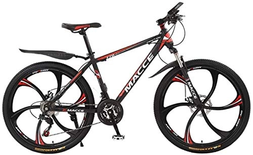 Mountain Bike : HCMNME Mountain Bikes, 26 inch mountain bike bicycle male and female adult variable speed six-wheel shock-absorbing bicycle Alloy frame with Disc Brakes (Color : Black red, Size : 21 speed)