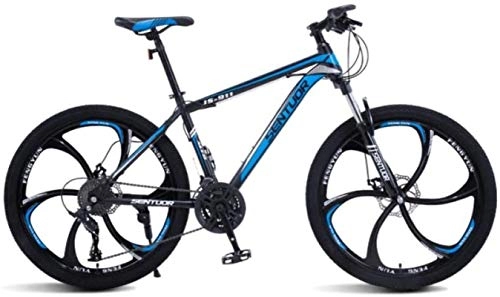 Mountain Bike : HCMNME Mountain Bikes, 26 inch mountain bike off-road variable speed racing light bicycle six cutter wheels Alloy frame with Disc Brakes (Color : Black blue, Size : 21 speed)