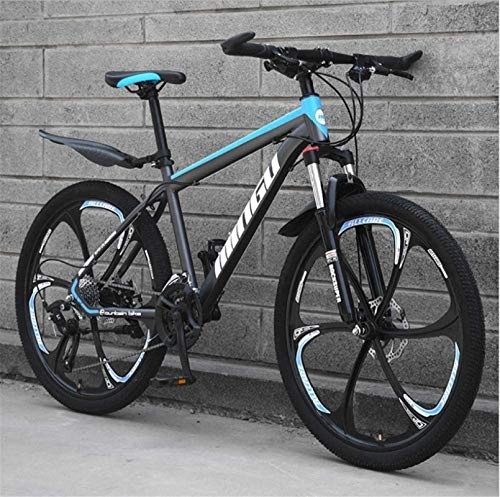 Mountain Bike : HCMNME Mountain Bikes, 26 inch mountain bike variable speed off-road shock-absorbing bicycle light road racing six-wheel Alloy frame with Disc Brakes (Color : Black blue, Size : 30 speed)