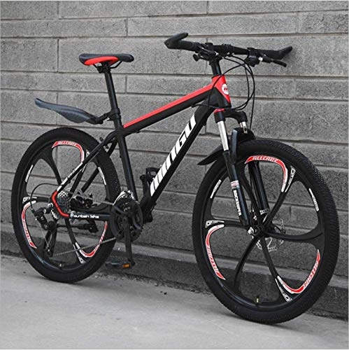 Mountain Bike : HCMNME Mountain Bikes, 26 inch mountain bike variable speed off-road shock-absorbing bicycle light road racing six-wheel Alloy frame with Disc Brakes (Color : Black red, Size : 24 speed)