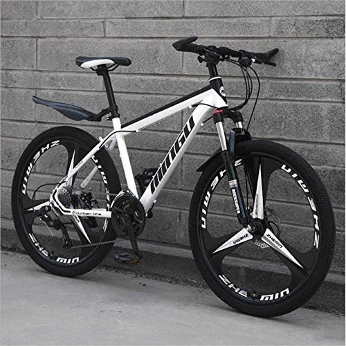 Mountain Bike : HCMNME Mountain Bikes, 26 inch mountain bike variable speed off-road shock-absorbing bicycle light road racing three-wheel Alloy frame with Disc Brakes (Color : White black, Size : 30 speed)