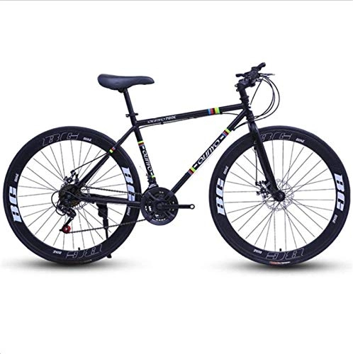 Mountain Bike : HCMNME Mountain Bikes, 26 inch variable speed dead fly bicycle dual disc brake pneumatic tire solid tire 24 speed bicycle road racing 60 knife circle black Alloy frame with Disc Brakes