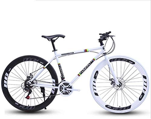 Mountain Bike : HCMNME Mountain Bikes, 26 inch variable speed dead fly bicycle dual disc brake pneumatic tire solid tire 24 speed bicycle road racing 60 knife circle black and white Alloy frame with Disc Brakes