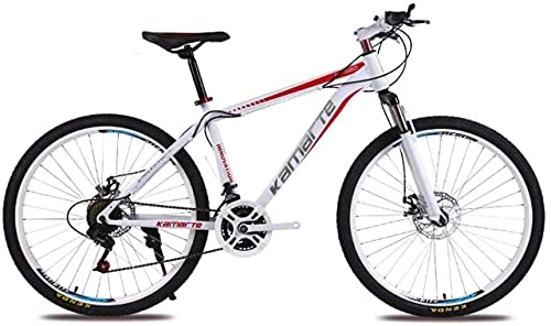 Mountain Bike : HUAQINEI Mountain Bikes, 24 inch mountain bike adult male and female variable speed bicycle spoke wheel Alloy frame with Disc Brakes (Color : White Red, Size : 21 speed)