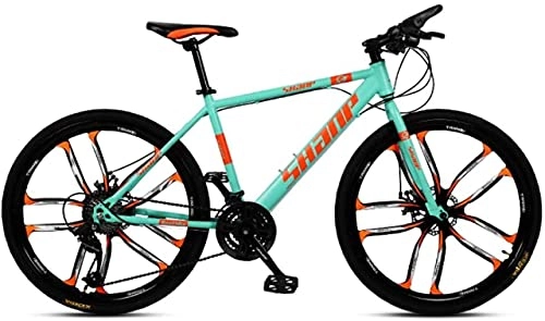 Mountain Bike : HUAQINEI Mountain Bikes, 24 inch mountain bike male and female adult super light variable speed bicycle ten wheels Alloy frame with Disc Brakes (Color : Green, Size : 21 speed)