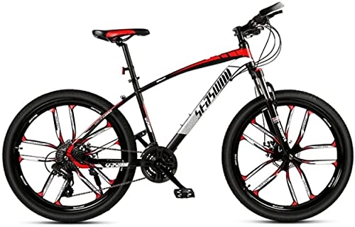 Mountain Bike : HUAQINEI Mountain Bikes, 24-inch mountain bike male and female adult ultralight racing light bicycle ten-knife wheel Alloy frame with Disc Brakes (Color : Black red, Size : 21 speed)
