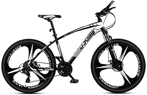 Mountain Bike : HUAQINEI Mountain Bikes, 24 inch mountain bike male and female adult ultralight racing light bicycle tri- Alloy frame with Disc Brakes (Color : Black white, Size : 24 speed)