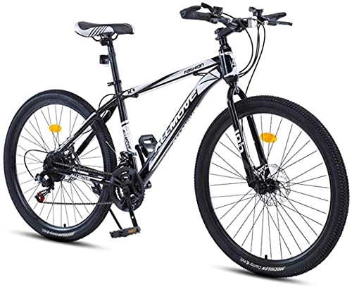 Mountain Bike : HUAQINEI Mountain Bikes, 24 inch mountain bike male and female adult variable speed racing ultra-light bicycle spoke wheel Alloy frame with Disc Brakes (Color : Black and white, Size : 21 speed)