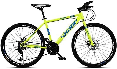Mountain Bike : HUAQINEI Mountain Bikes, 26 inch mountain bike male and female adult super light variable speed bicycle spoke wheel Alloy frame with Disc Brakes (Color : Fluorescent yellow, Size : 24 speed)