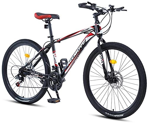 Mountain Bike : HUAQINEI Mountain Bikes, 26 inch mountain bike male and female adult variable speed racing super light bicycle spoke wheel Alloy frame with Disc Brakes (Color : Black red, Size : 24 speed)