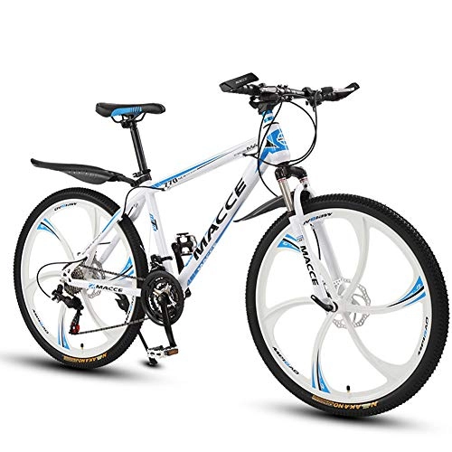 Mountain Bike : JESU Youth and Adult Mountain Bike, High-carbon steel Frame, 21, 24, 27 Speeds, Six cutter wheel, Multiple Colors, WhiteBlue 26 inch, 21Speed