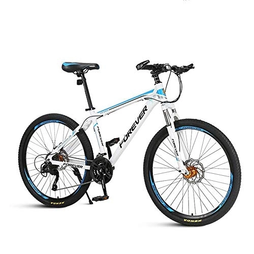 Mountain Bike : JHKGY 27 Speed 26 Inch Mountain Bike, Full Suspension Disc Brake Outdoor Bikes, Double Disc Brake Full Suspension Fork, High Carbon Steel, for Men Women, blue