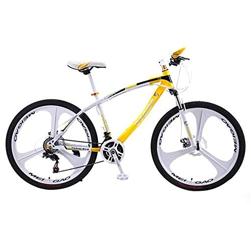 Mountain Bike : JLFSDB Mountain Bike, 26 Inch Hard-tail Bicycles, Carbon Steel Frame, Double Disc Brake Front Suspension, 21 / 24 / 27 Speed (Color : Yellow, Size : 21 Speed)