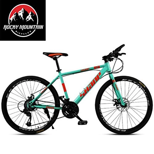 Mountain Bike : JLFSDB Mountain Bike 26 Inch Mountain Bicycles Lightweight Aluminium Alloy Frame 21 / 24 / 27 / 30 Speeds Front Suspension Disc Brake Spoke Wheel (Color : Green, Size : 21speed)