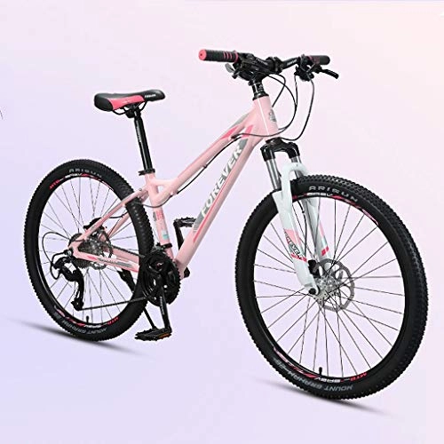 Mountain Bike : JLFSDB Mountain Bike 26" Mountain Bicycles 27 / 30 Speeds Lightweight Aluminium Alloy Frame Disc Brake Front Suspension For Adult Teens - Pink (Size : 27speed)