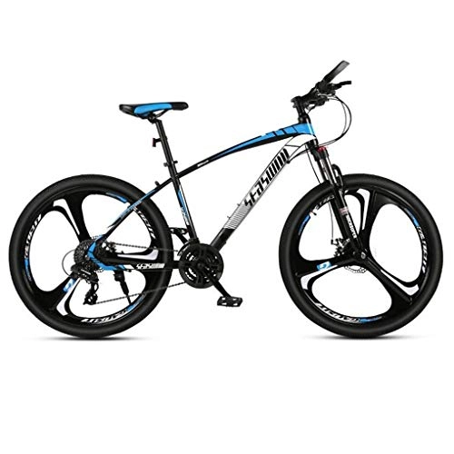 Mountain Bike : JLFSDB Mountain Bike, 26Carbon Steel Frame Men / Women Hard-tail Bicycles, Dual Disc Brake And Front Fork, 21 / 24 / 27 Speed (Color : Blue, Size : 24 Speed)