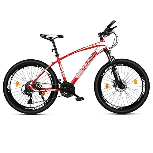 Mountain Bike : JLFSDB Mountain Bike, 26Men / Women MTB Bicycles, Carbon Steel Frame, Double Disc Brake And Front Fork (Color : Black+Red, Size : 27 Speed)