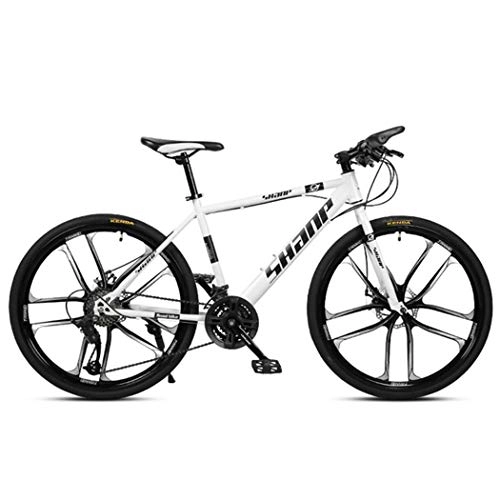 Mountain Bike : JLFSDB Mountain Bike, Hardtail Mountain Bicycles, Carbon Steel Frame, Front Suspension And Dual Disc Brake, 26 Inch (Color : White, Size : 27-speed)