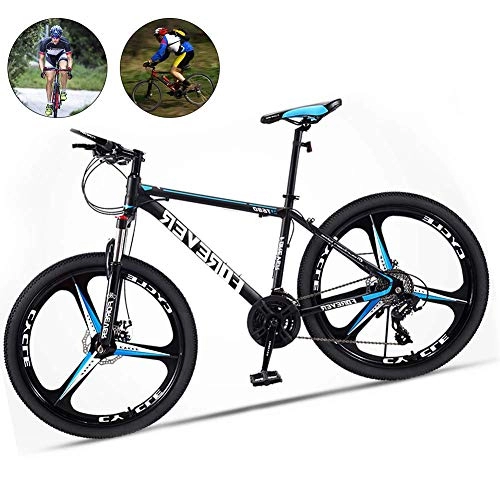Mountain Bike : KaiKai M-TOP Downhill Mountain Bike Fork Suspension Gravel Road Bike with Disc Brakes 3 Spoke Wheel Carbon Steel City Commuter Bicycle for Road or Dirt Trail Touring, Blue, 27 Speed 26 Inch