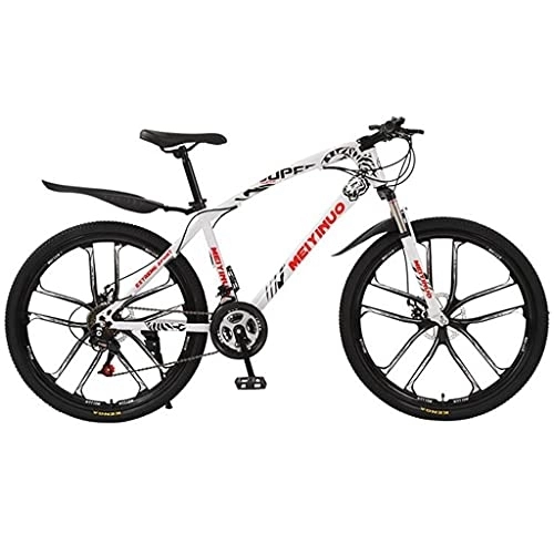 Mountain Bike : Kays 26 In Steel Mountain Bike For Adults Mens Womens 21 / 24 / 27 Speeds With Disc Brake Carbon Steel Frame For A Path, Trail & Mountains(Size:21 Speed, Color:White)