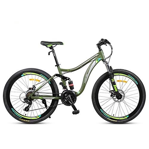 Mountain Bike : Kays Mountain Bike, 26 Inch Carbon Steel Frame Men / Women Hardtail Bicycles, Double Disc Brake And Full Suspension, 24 Speed (Color : Green)