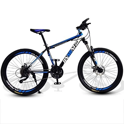 Mountain Bike : Kays Mountain Bike, 26 Inch Hardtail Mountain Bicycles, Carbon Steel Frame, Front Suspension Double Disc Brake, 21 / 24 / 27 Speeds (Color : Black+Blue, Size : 21 Speed)