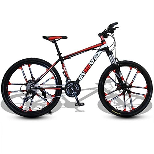 Mountain Bike : Kays Mountain Bike, 26 Inch Men / Women Hardtail Bike, Carbon Steel Frame Double Disc Brake And Front Suspension (Color : Black+Red, Size : 27 Speed)