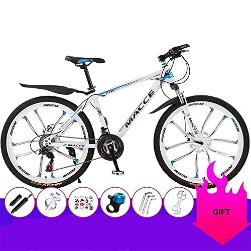 Mountain Bike : Kays Mountain Bike, 26 Inch Men / Women MTB Bicycles, Carbon Steel Frame, With Double Disc Brake Front Suspension (Color : White, Size : 27 Speed)