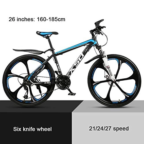 Mountain Bike : KEMANDUO 26"mountain bike shock absorber dark blue top with six cutter wheel, high carbon hard mountain bike, adjustable seats, 21 / 24 / 27-speed, 21speed