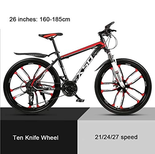 Mountain Bike : KEMANDUO 26"mountain bike shock absorber dark red with ten top cutter wheel, high carbon hard mountain bike, adjustable seats, 21 / 24 / 27-speed, 27speed