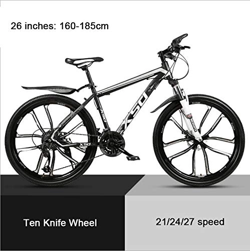 Mountain Bike : KEMANDUO 26"mountain bike shock absorber with the top ten black and white cutter wheel, high carbon hard mountain bike, adjustable seats, 21 / 24 / 27-speed, 21speed
